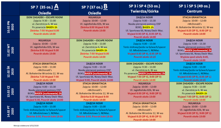 Zima z NOSiR-em – informacje dla uczestników