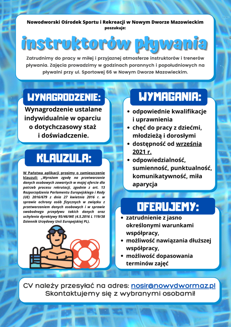 Poszukujemy instruktorów pływania!