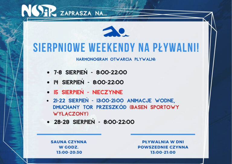 SIERPNIOWE WEEKENDY NA PŁYWALNI