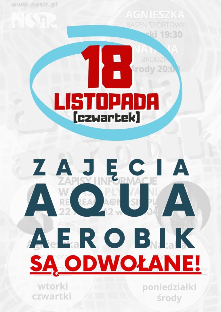 18 listopada – odwołane zajęcia aqua aerobik