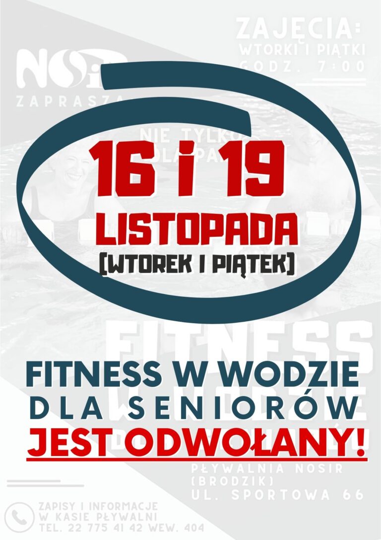 16 i 19.11 odwołany fitness w wodzie dla seniorów!