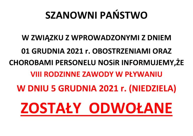 VIII RODZINNE ZAWODY W PŁYWANIU – ODWOŁANE!