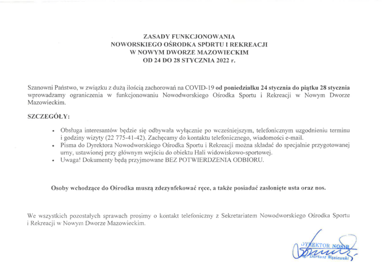 Informacja ws. funkcjonowania NOSiR w dniach 24-28 stycznia 2022 r.