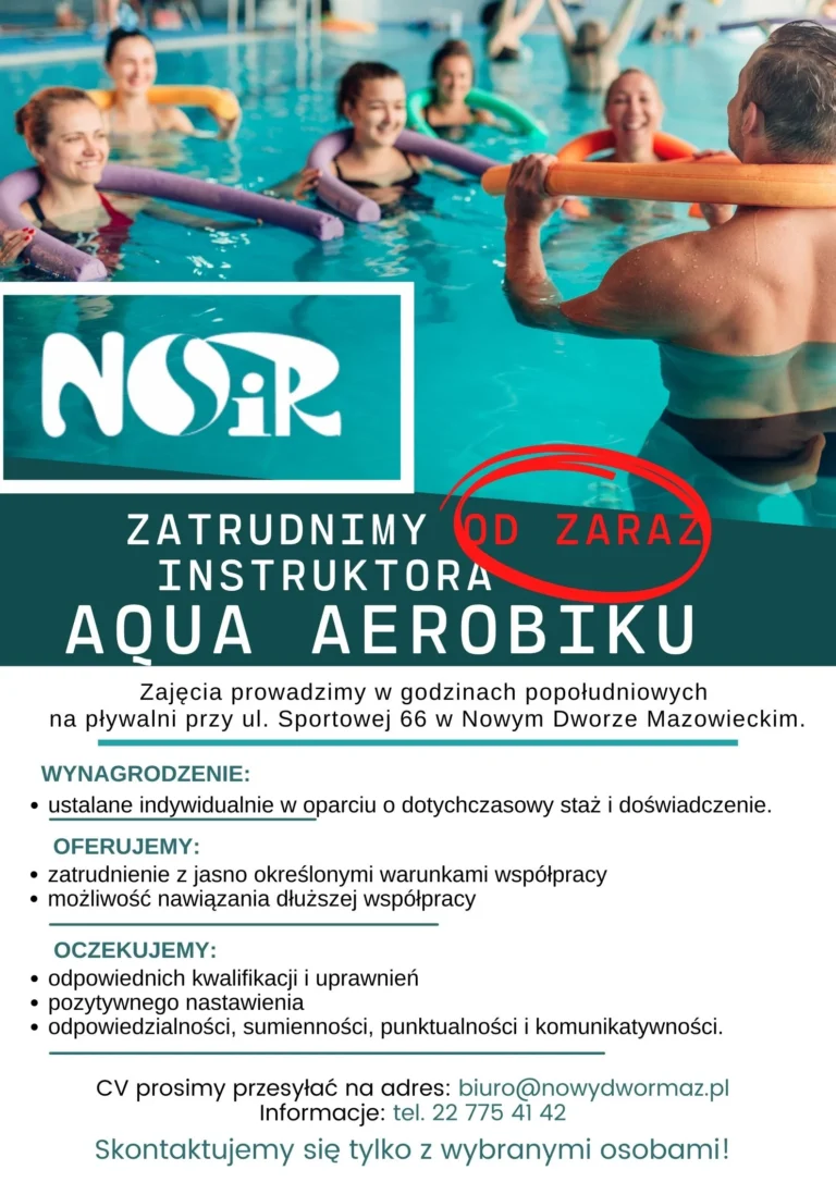 Zatrudnimy od zaraz instruktora aqua aerobiku!
